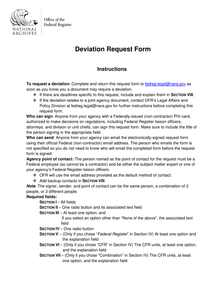 Deviation Request Form, Page 1