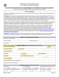 CBP Form 78 Background Investigation Requirements Determination (Bird) Document