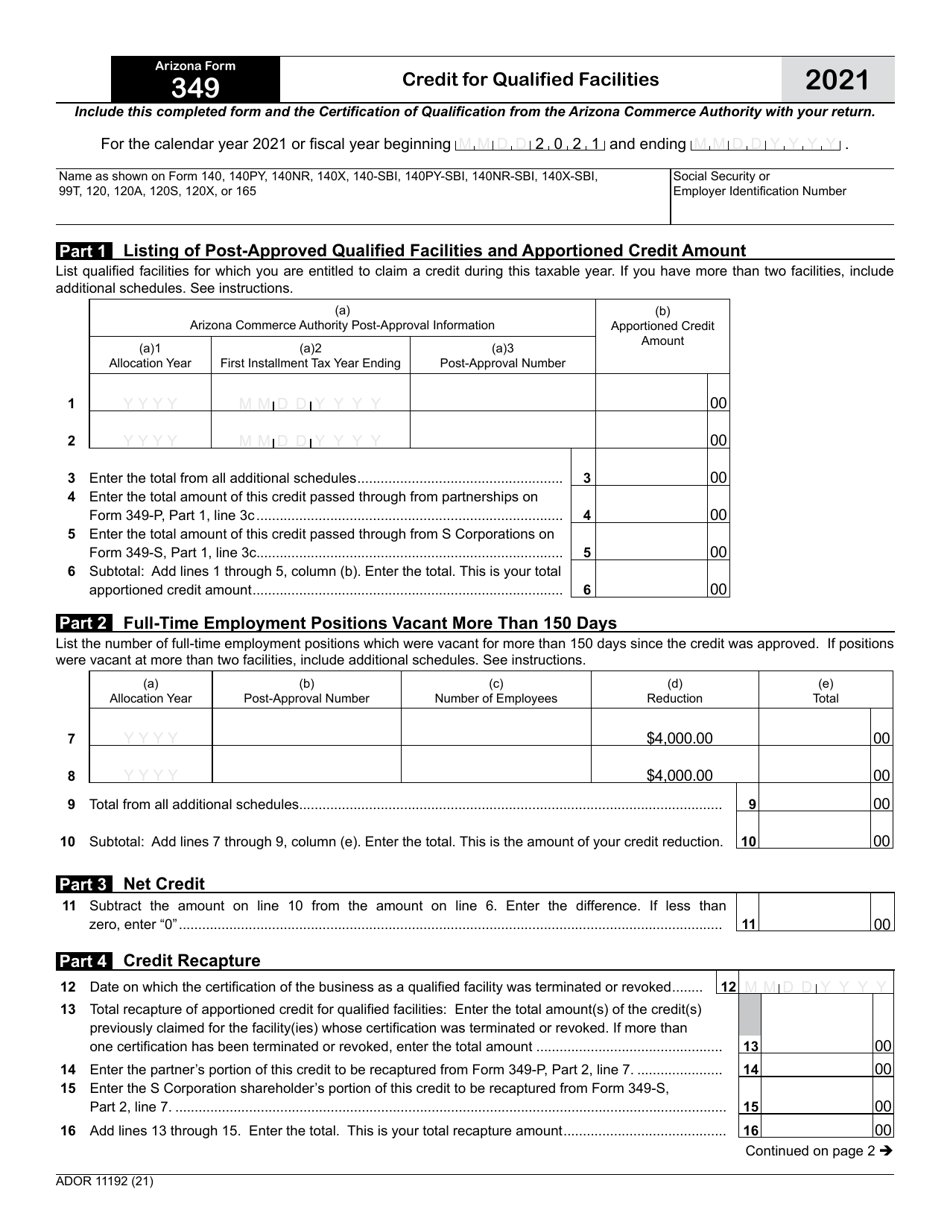 Arizona Form 349 (ADOR11192) - 2021 - Fill Out, Sign Online and ...