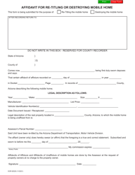Form DOR82529 Affidavit for Re-titling or Destroying Mobile Home - Arizona