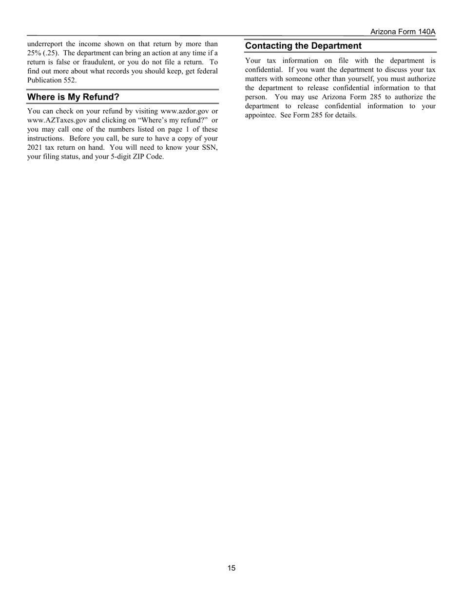 Instructions for Arizona Form 140A, ADOR10414 Resident Personal Income Tax Return (Short Form) - Arizona, Page 15