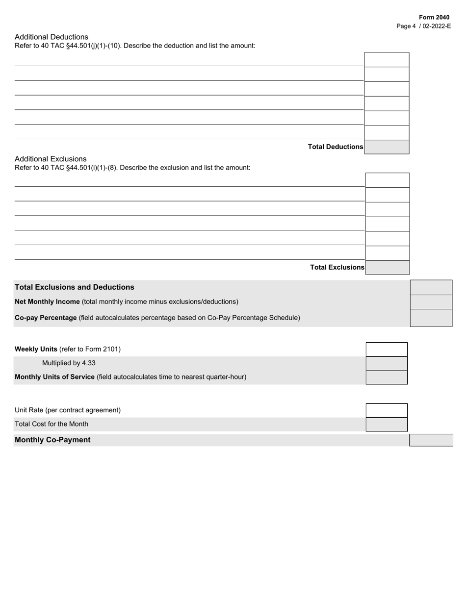 Form 2040 Cmpas Co-pay Worksheet - Texas, Page 4