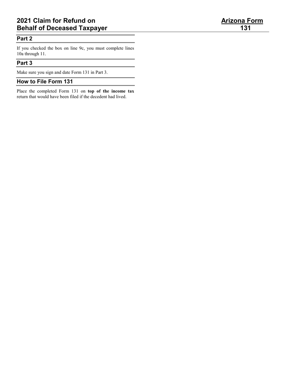 Instructions for Arizona Form 131, ADOR10412 Claim for Refund on Behalf of Deceased Taxpayer - Arizona, Page 2