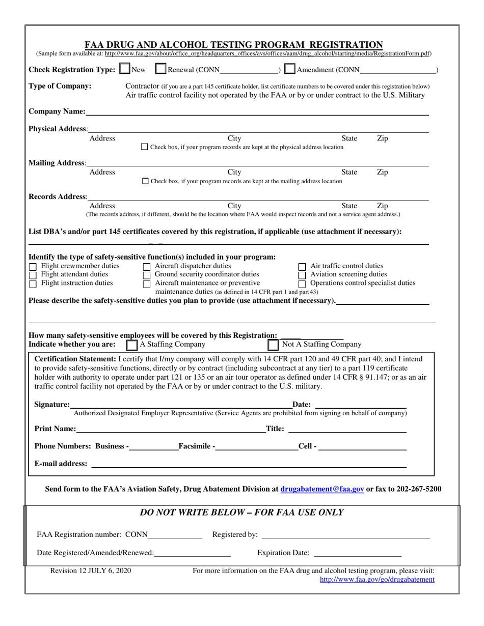 FAA Drug and Alcohol Testing Program Registration, Page 1