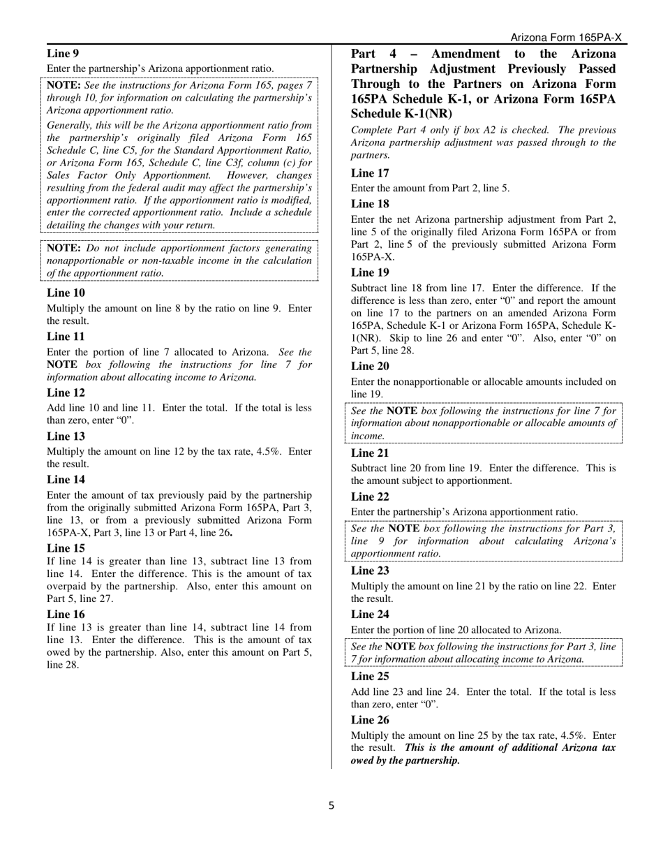 Instructions for Arizona Form 165PA-X, ADOR11318 Amendment to Arizona Form 165pa - Arizona, Page 5