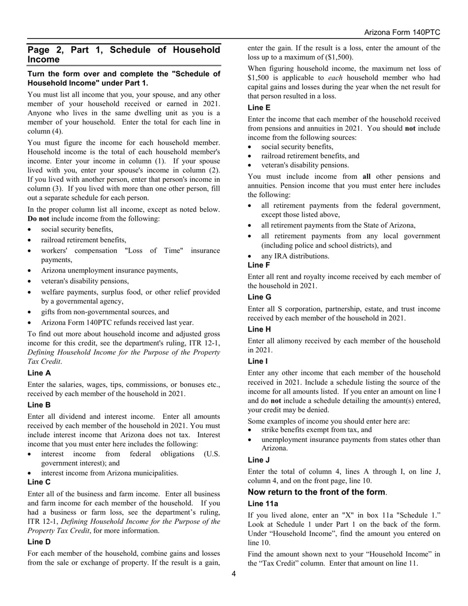 Instructions for Arizona Form 140PTC, ADOR10567 Property Tax Refund (Credit) Claim - Arizona, Page 4