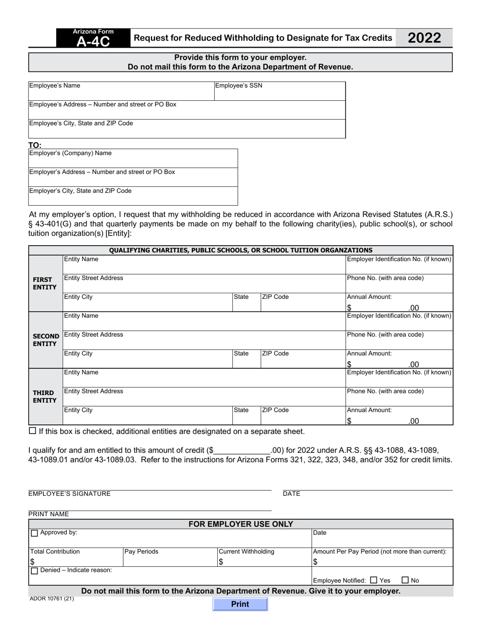 Arizona Form A-4C (ADOR10761) Download Fillable PDF or Fill Online ...