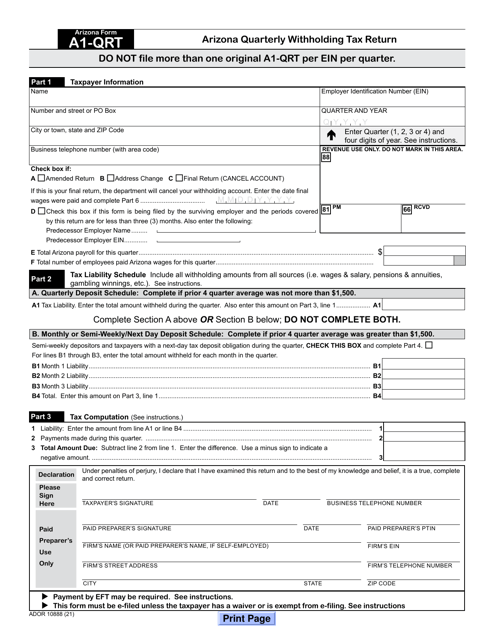 Arizona Form A1-QRT (ADOR10888)  Printable Pdf