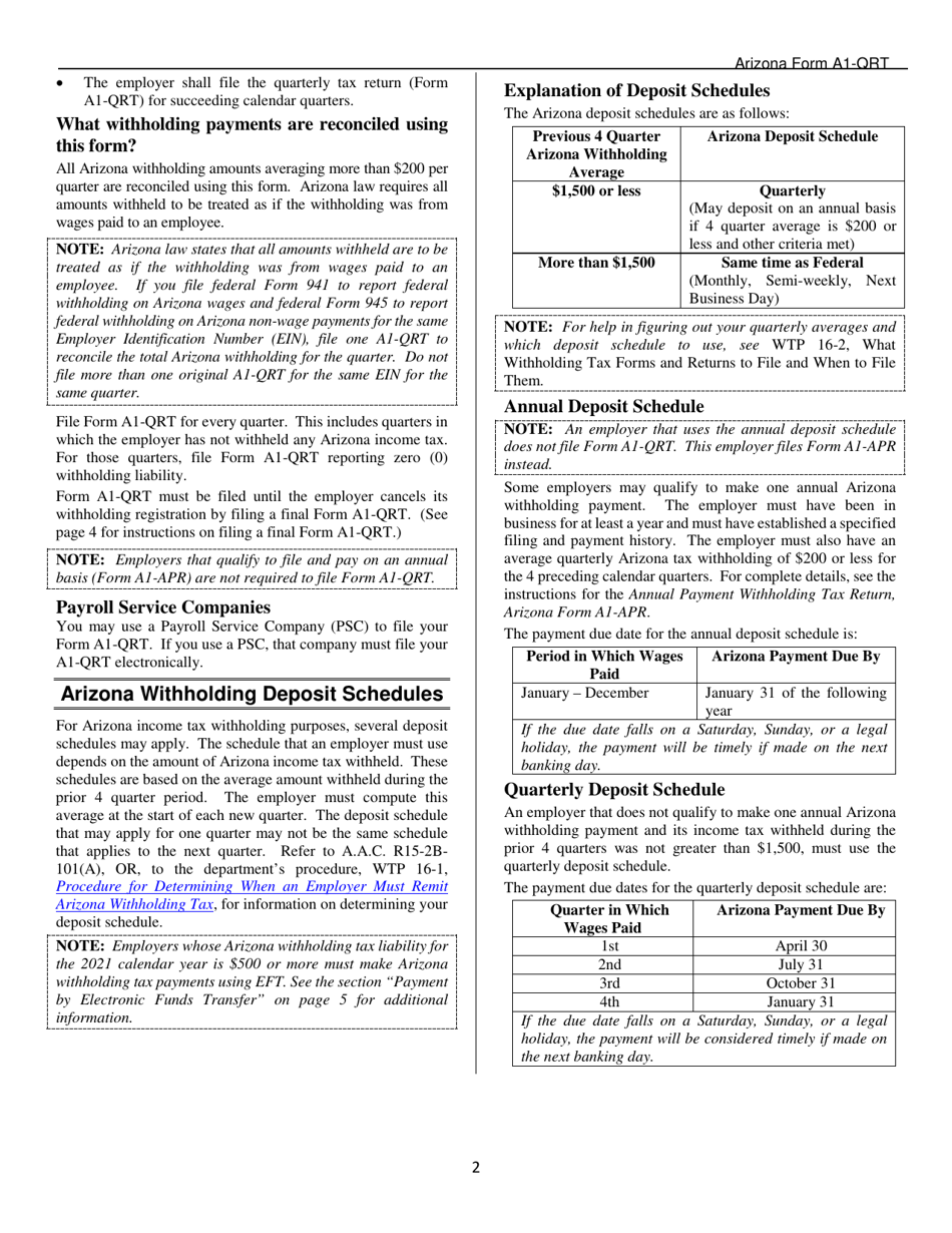 Arizona Form A1-QRT (ADOR10888) Arizona Quarterly Withholding Tax Return - Arizona, Page 4