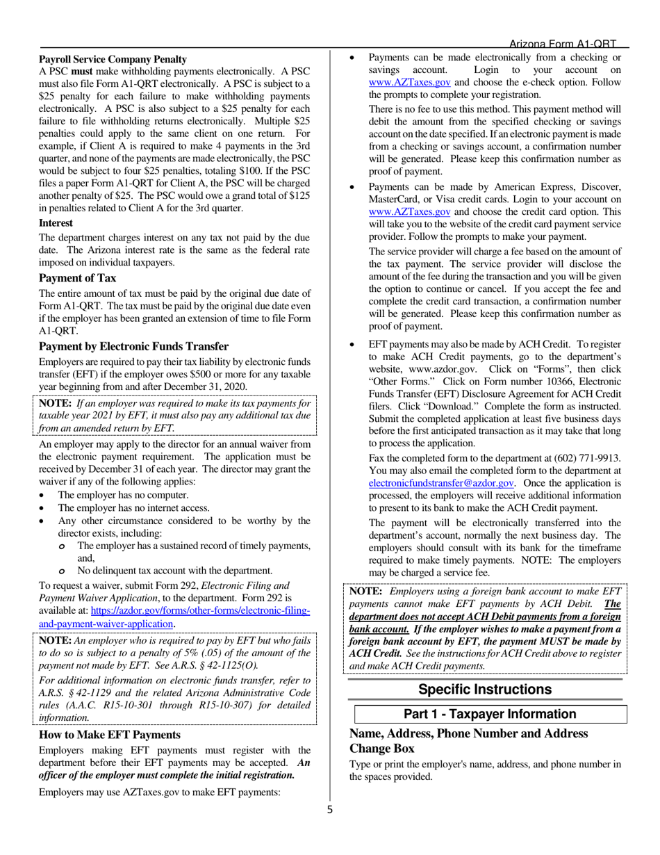 Arizona Form A1-QRT (ADOR10888) Arizona Quarterly Withholding Tax Return - Arizona, Page 7
