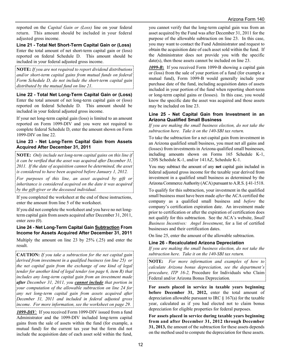 Instructions for Arizona Form 140, ADOR10413 Resident Personal Income Tax Return - Arizona, Page 12