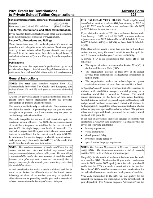 Arizona Form 323, ADOR10941 2021 Printable Pdf