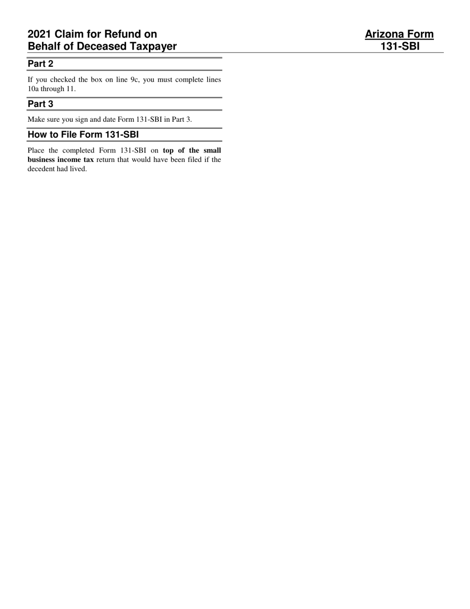 Instructions for Arizona Form 131-SBI, ADOR11410 Claim for Refund on Behalf of Deceased Taxpayer for Forms 140-sbi, 140nr-Sbi, 140py-Sbi and 140x-Sbi - Arizona, Page 2
