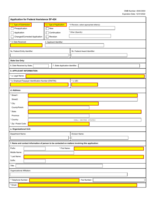 Form SF-24 Application for Federal Assistance