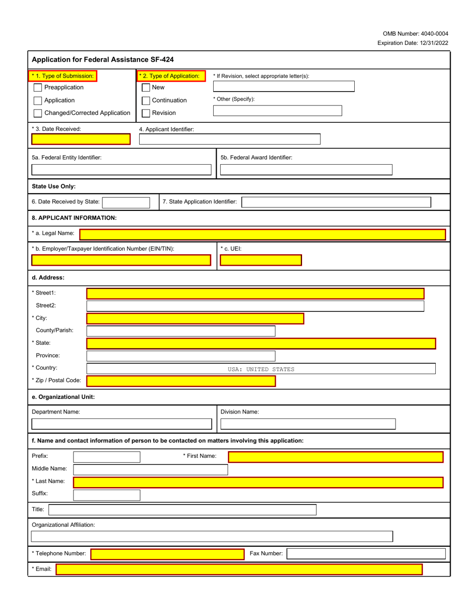 Form SF-24 Application for Federal Assistance, Page 1