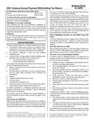 Instructions for Arizona Form A1-APR, ADOR10939 Arizona Annual Payment Withholding Tax Return - Arizona