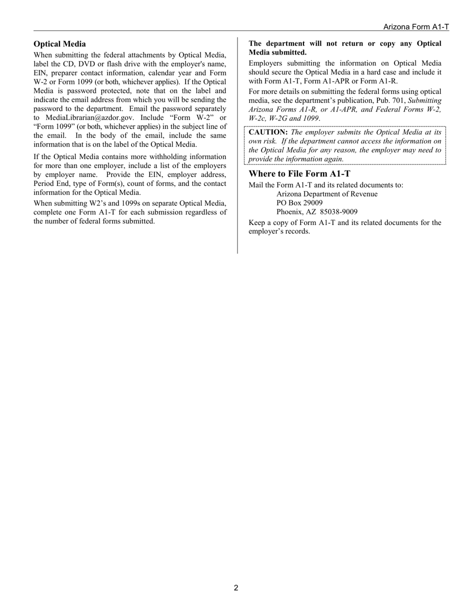 Download Instructions for Arizona Form A1T, ADOR11194 Withholding