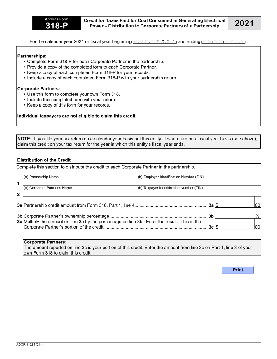 Arizona Form 318P (ADOR11325) 2021 Fill Out, Sign Online and
