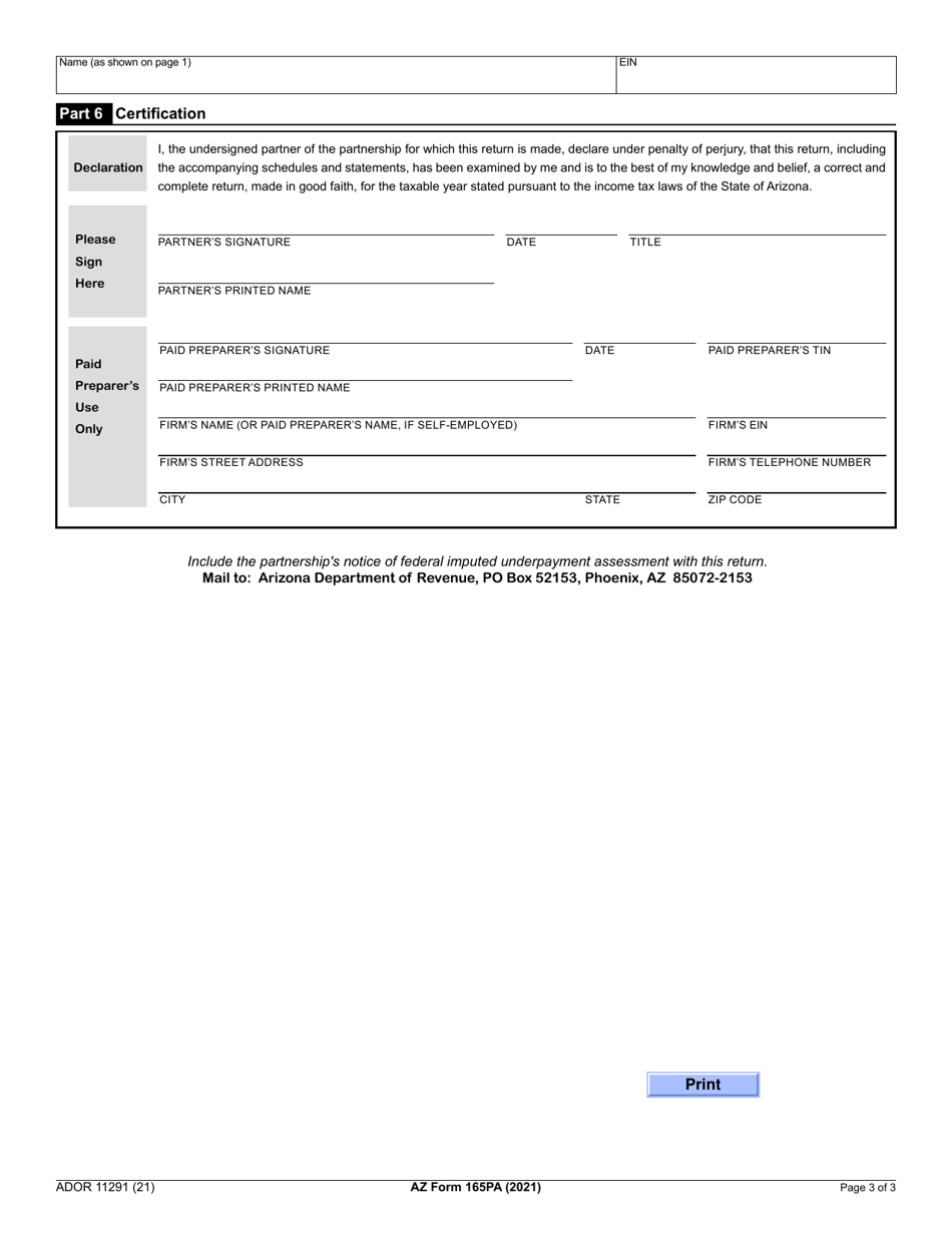 Arizona Form 165PA (ADOR11291) Credit for Qualified Facilities - Distribution to Shareholders of an S Corporation - Arizona, Page 3