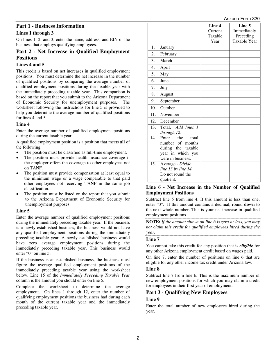 Instructions for Arizona Form 320, ADOR10579, Arizona Form 320-P, ADOR11311 - Arizona, Page 2