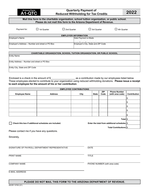 Arizona Form A1-QTC (ADOR10762) 2022 Printable Pdf