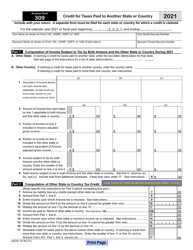 Document preview: Arizona Form 309 (ADOR10136) Credit for Taxes Paid to Another State or Country - Arizona