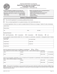 Document preview: Form ADOR11415 Application for Approval of Healthy Forest Production Tax Credit - Arizona