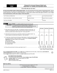 Arizona Form 200 (ADOR10180) &quot;Request for Innocent Spouse Relief and Separation of Liability and Equitable Relief&quot; - Arizona