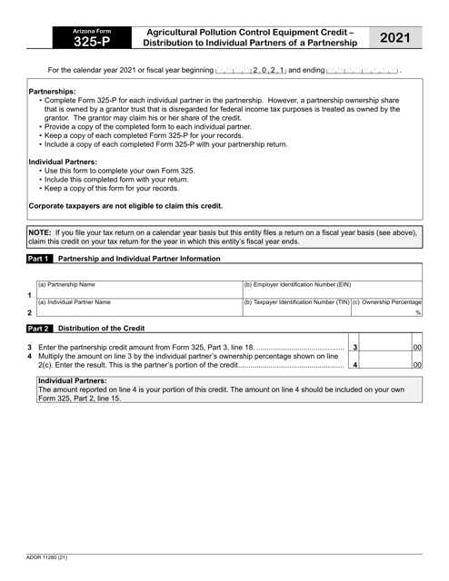 Arizona Form 325-P (ADOR11280) 2021 Printable Pdf