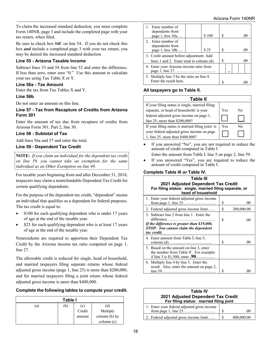 Download Instructions For Arizona Form 140nr Ador10413 Nonresident Personal Income Tax Pdf 6082