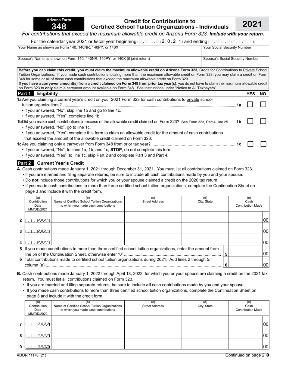 Arizona Form 348 (ADOR11178) - 2021 - Fill Out, Sign Online and ...