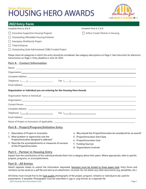 Housing Hero Awards Entry Form - Arizona, 2022