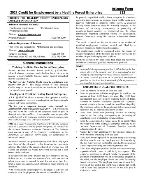 Instructions for Arizona Form 332, 332-P - Arizona, 2021