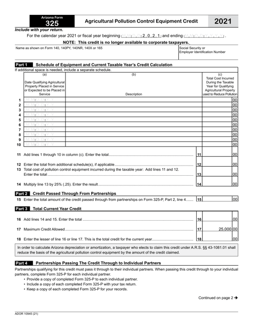 Arizona Form 325 (ADOR10945) 2021 Printable Pdf