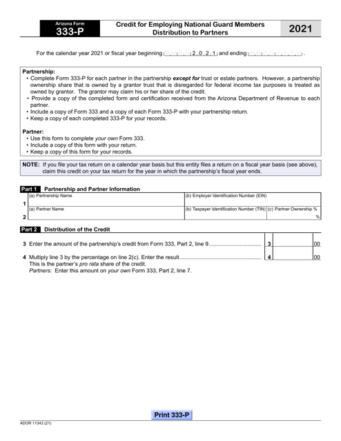 Arizona Form 333-P (ADOR11343) 2021 Printable Pdf
