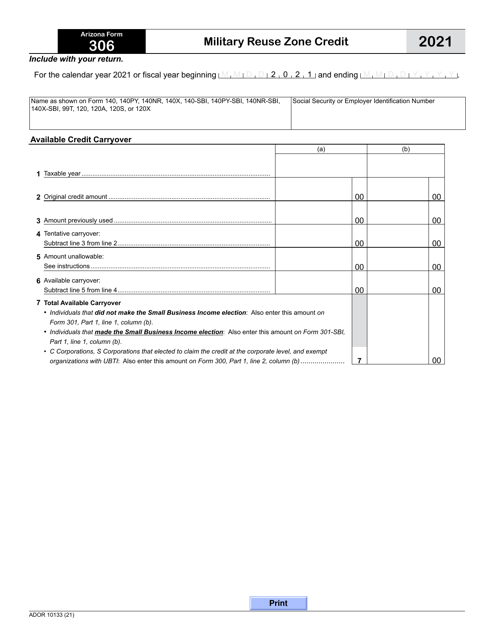 Arizona Form 306 (ADOR10133) 2021 Printable Pdf