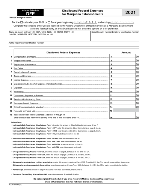 Form ADOR11393 Schedule DFE 2021 Printable Pdf