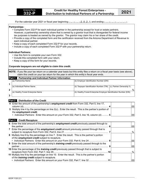 Arizona Form 332P (ADOR11320) 2021 Printable Pdf