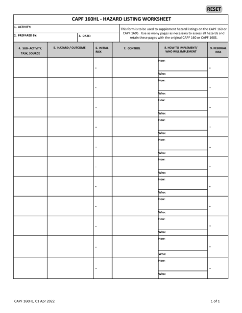 CAP Form 160HL Hazard Listing Worksheet