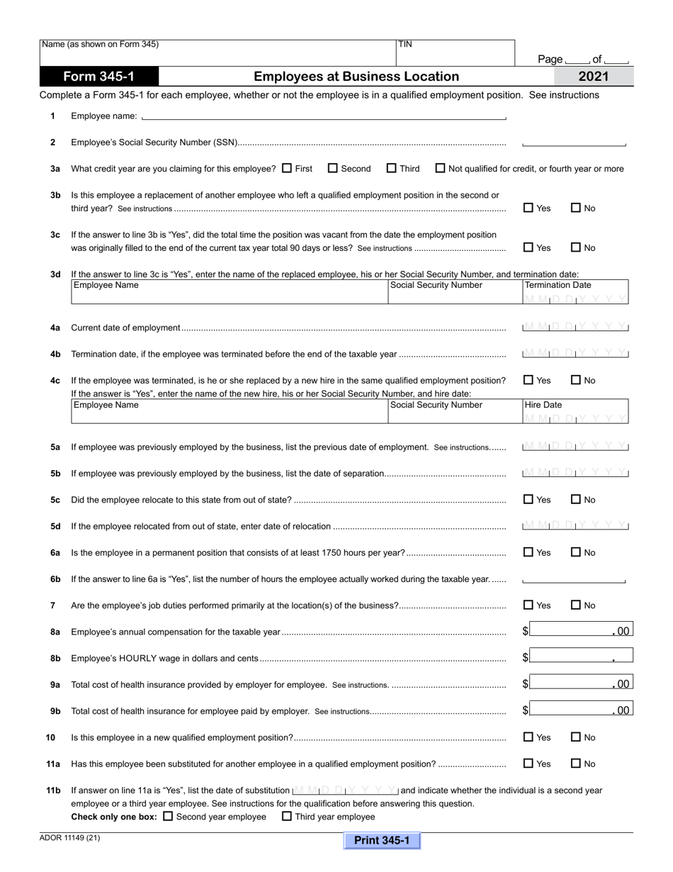 Arizona Form 345 (ADOR11149) Credit for New Employment - Arizona, Page 4