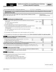 Document preview: Arizona Form 346 (ADOR11165) Additional Credit for Increased Research Activities for Basic Research Payments - Arizona