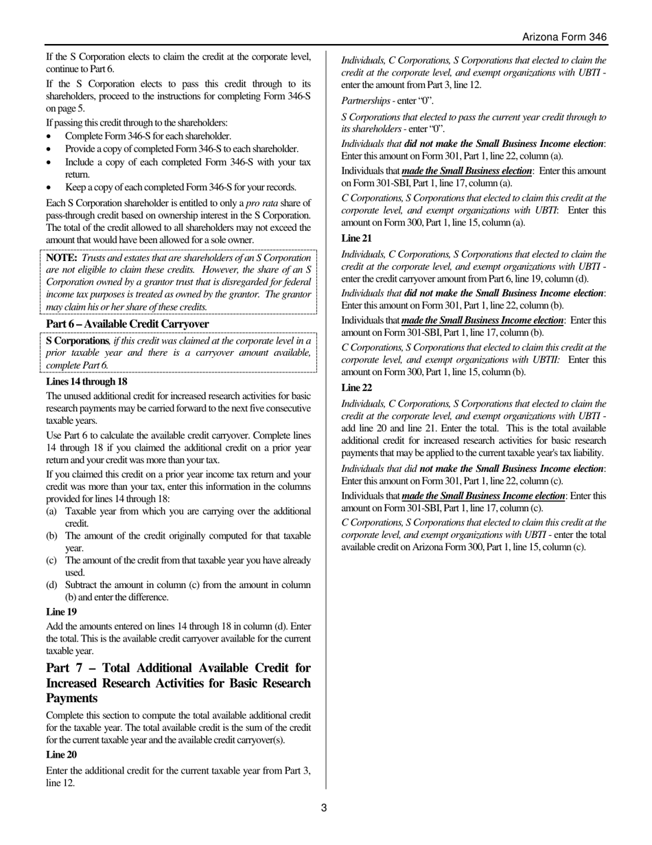 Instructions for Arizona Form 346, Arizona Form 346-P, Arizona Form 346-S, ADOR11165, ADOR11283, ADOR11284 - Arizona, Page 3