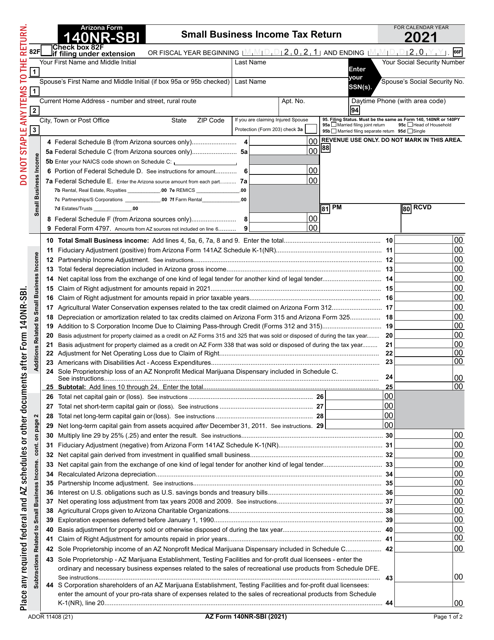 Arizona Form 140NR-SBI (ADOR11408) 2021 Printable Pdf