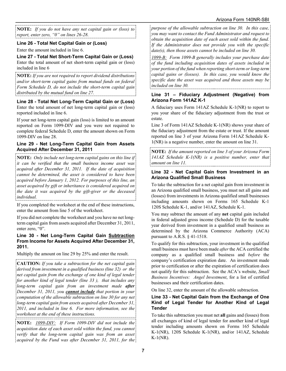 Instructions for Arizona Form 140NR-SBI, ADOR11408 Small Business Income Tax Return - Arizona, Page 7