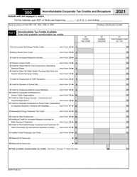 Arizona Form 300 (ADOR10128) &quot;Nonrefundable Corporate Tax Credits and Recapture&quot; - Arizona, 2021