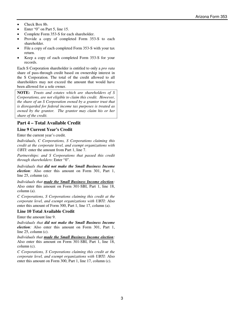 Instructions for Arizona Form 353, ADOR11394, Arizona Form 353-P, ADOR111395, Arizona Form 353-S, ADOR111396 - Arizona, Page 3