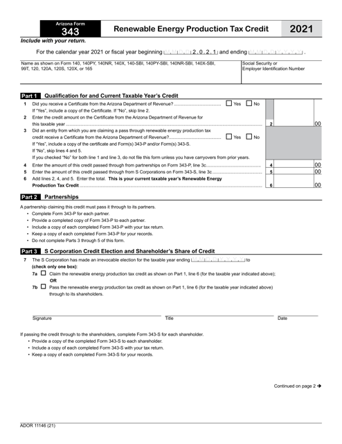 Arizona Form 343 (ADOR11146) 2021 Printable Pdf