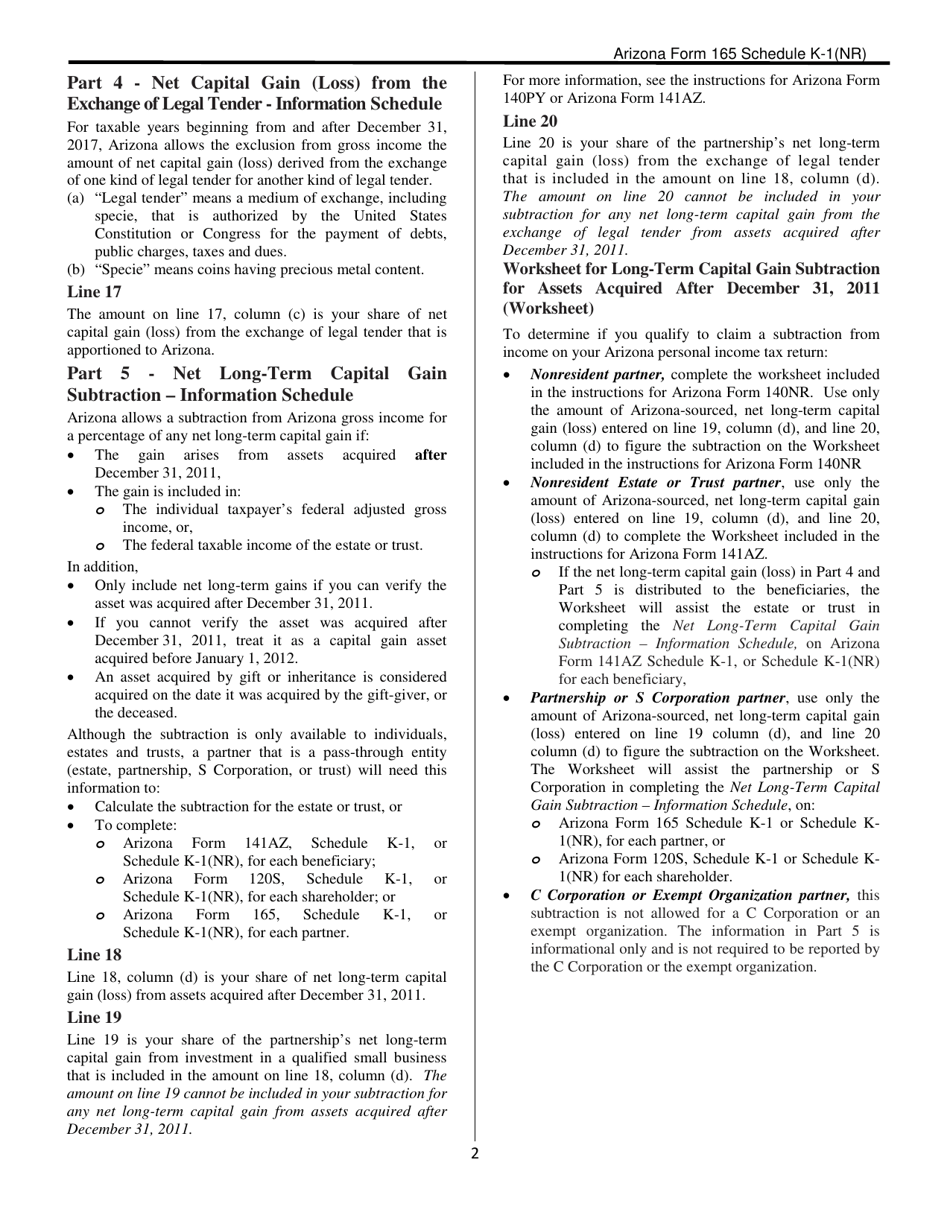 Arizona Form 165 (ADOR10345) Schedule K-1(NR) Arizona Nonresident and Out-of-State Partners Share of Income and Deductions - Arizona, Page 4