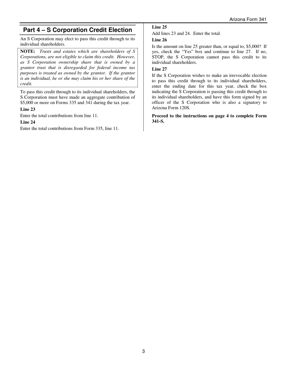 Instructions for Arizona Form 341, ADOR10751, Arizona Form 341-P, ADOR11243, Arizona Form 341-S, ADOR11244 - Arizona, Page 3