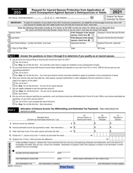 Document preview: Arizona Form 203 (ADOR11310) Request for Injured Spouse Protection From Application of Joint Overpayment Against Spouse&#039;s Delinquencies or Debts - Arizona